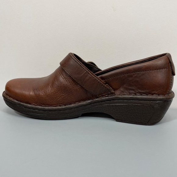 Born Clogs Shoes Buckle Harness Slip On Leather Brown Wedge Heel Womens 11 - Picture 9 of 12